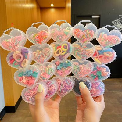 Heart Box Packed Colorful Elastic Hair Bands For Girls Children Sweet Hair Tie Rubber Bands Scrunchie Kids Lovely Hair Ornament