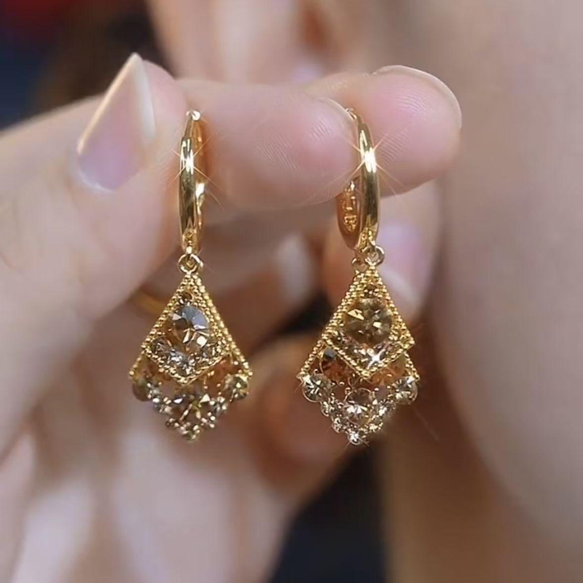2025 High-End Coffee Color Geometric Double Layer Rhombus Earrings - Trendy, Versatile Fashion for Women