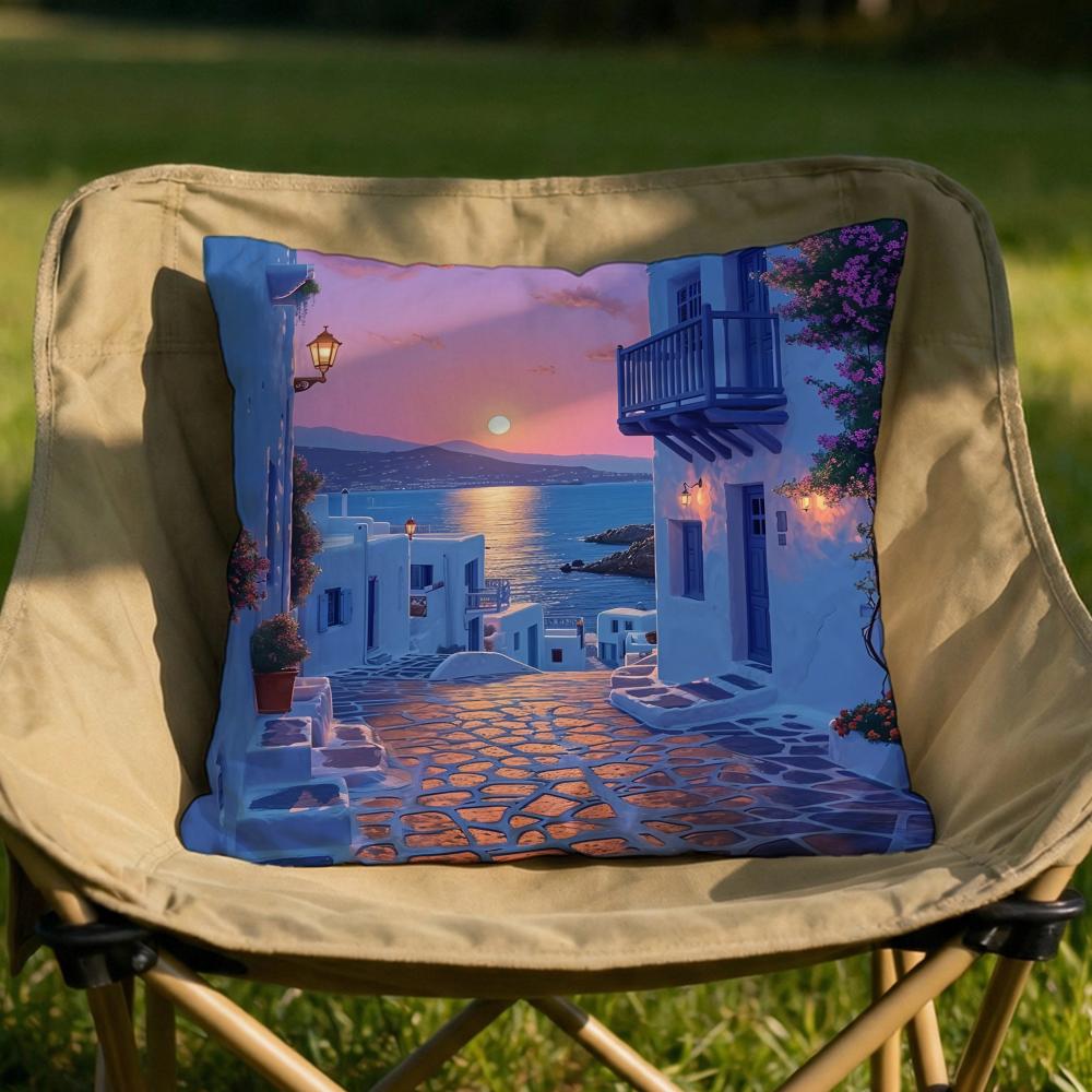Santorini Landscape Cushion Cover Soft Reversible  Durable Pillow Cover  MultiScene Use for Home  Car Daily Comfort