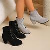 Women's matte short boots lace-up thick heel autumn and winter large size fashion versatile ankle boots solid color high heel spot Martin boots
