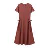 Fashion Style 2024 Fall and Winter New Women's Vertical Short Sleeve round-Neck Long Casual Midi Skirt Dress 0264670