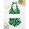 Halter Sporty Bikinis Printed Swimsuit Women High Waist Shorts Swimwear Female Bathers Bathing Swimming Swim Suit Beachwear