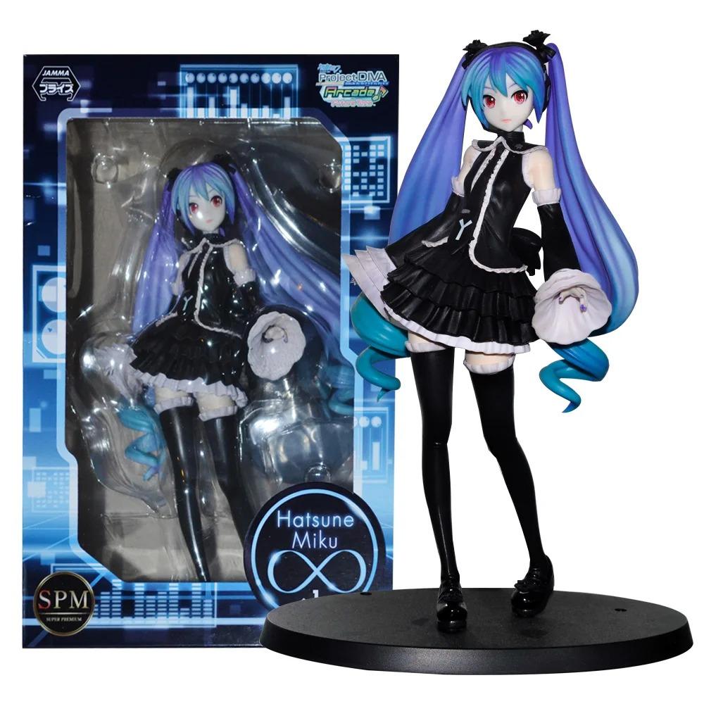 17CM Anime Hatsune Miku Project DIVA Arcade Future Tone Hatsune Miku Zwarte Jurk Lolita Model Speelgoed Cadeau Verzameling Actiefiguur