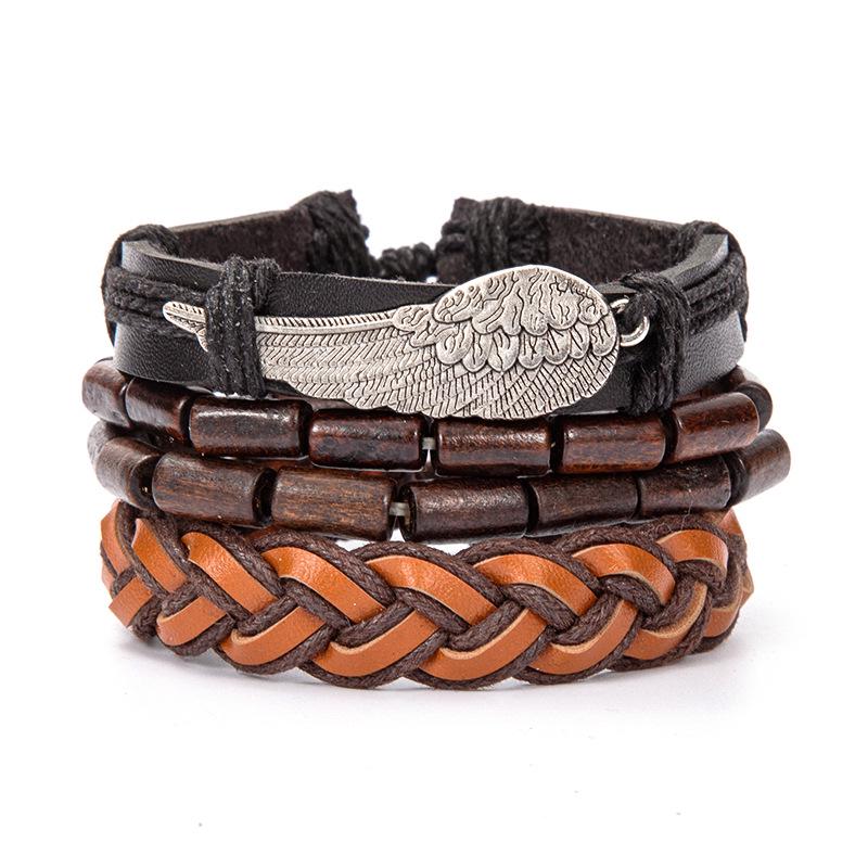 Retro Multi-layer Alloy Leather Bracelet In Ethnic Style with Waxed Rope