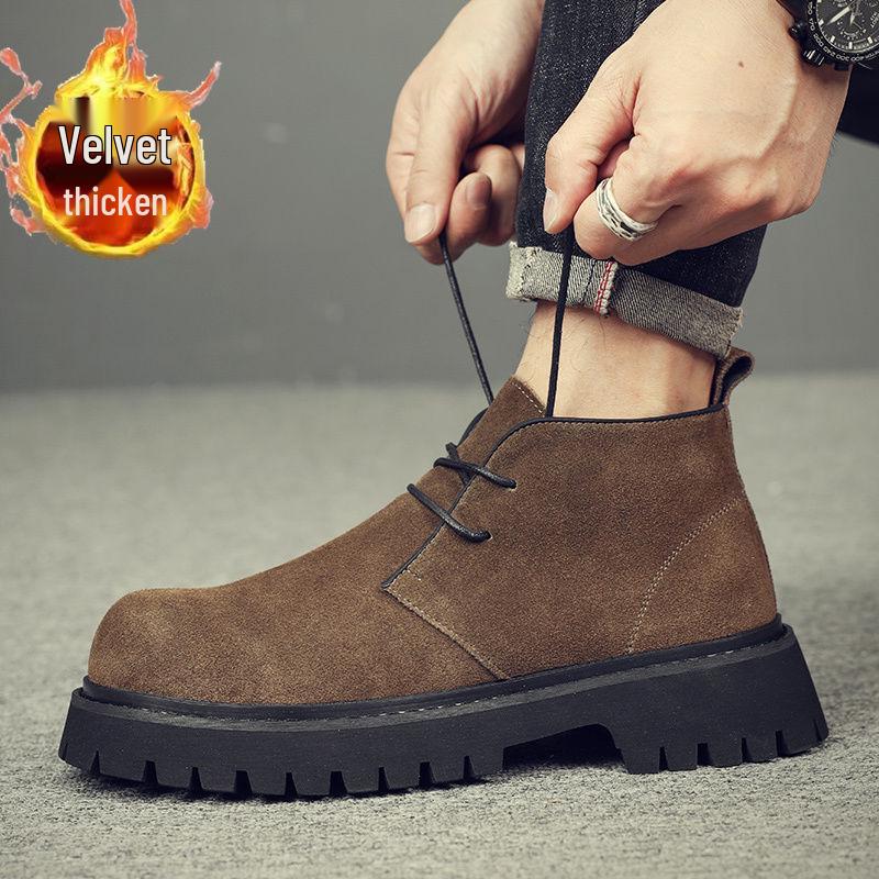 

Мужские замшевые туфли дерби: Теплый бархат, толстая подошва, легкие слипоны, повседневные ботинки. Size 40