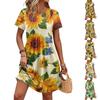 Damen Kurzarm Freizeitkleid Blumenprint Rundhalsausschnitt Taillenband mit Taschen Leichtes Sommerkleid