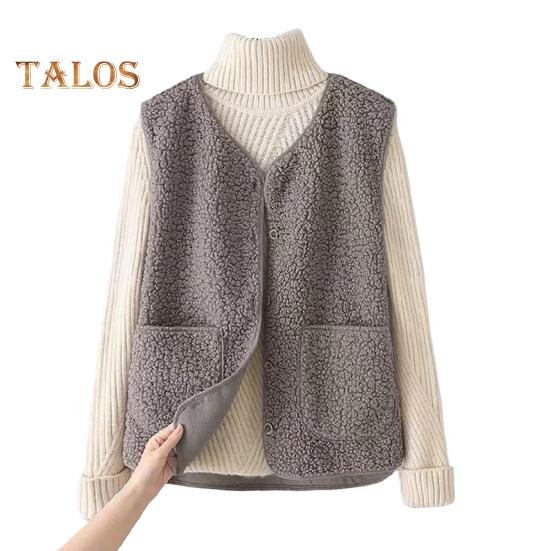 

Зимняя женская многослойная жилетка, пальто, тонкая утепленная застежка на кнопки, V-образный вырез, тонкая плюшевая безрукавка, однотонная, сохраняющая тепло куртка для отдыха на открытом воздухе M