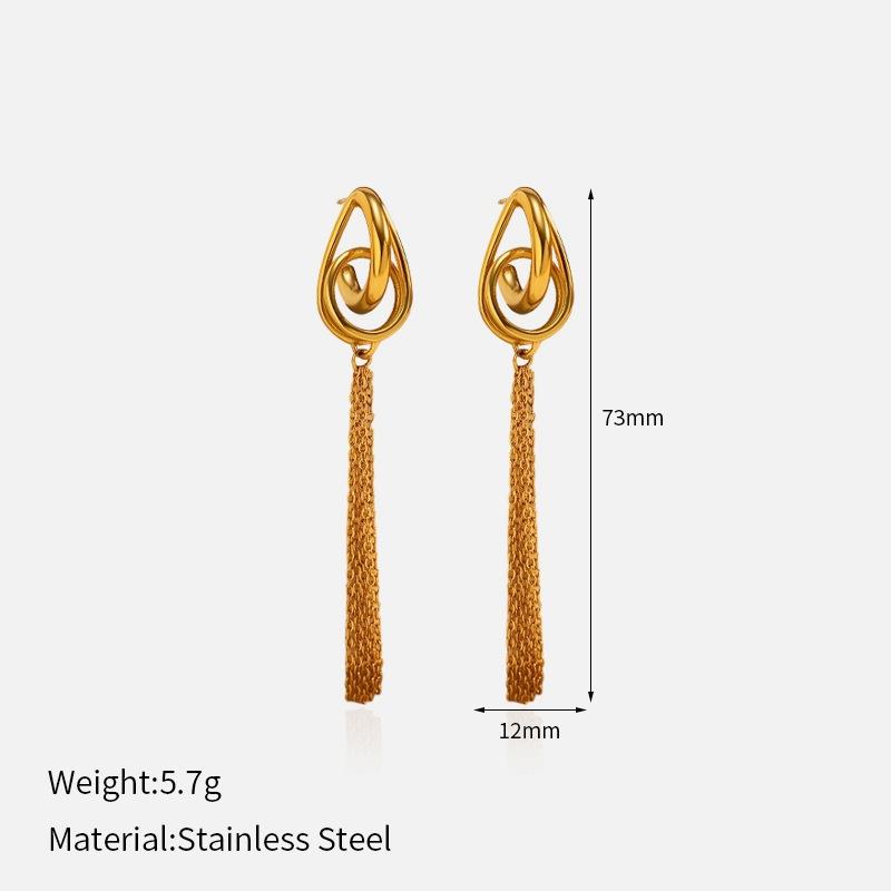 Fashion Geometric Shell Shaped Stud Earrings Glossy Stainless Steel Chains Tassel Earrings For Women Daily Wear Party Gifts
