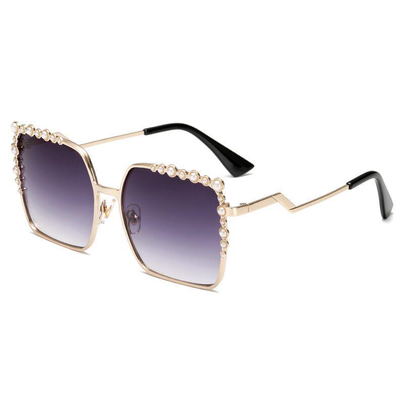 Large European  American Fashion Sunglasses - Women s Square Frame Pearl Style