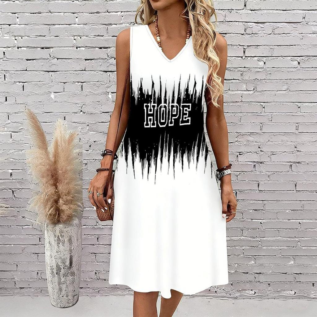 Plus Size V Neck Sleeveless Dappled Light Bamboo Grove Scenery Print For Peaceful Daily Wear
