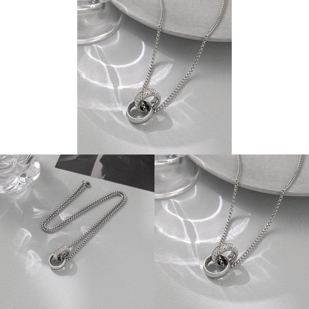 Titanium Steel Geometric Pendant Necklace With Rhinestones For Couples And Adults