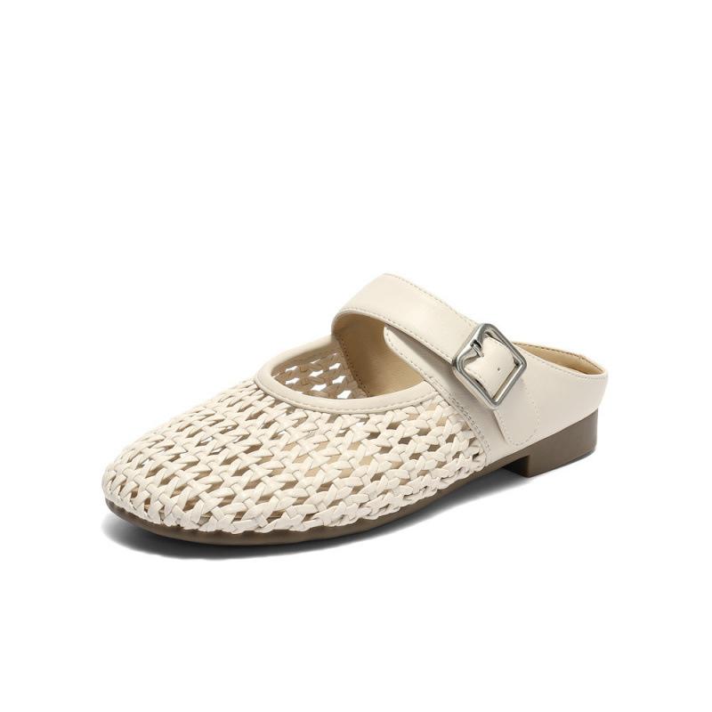 

Baotou half drag outer wear women s shoes new soft sole one pedal flat bottom woven mesh breathable cool slippers 40