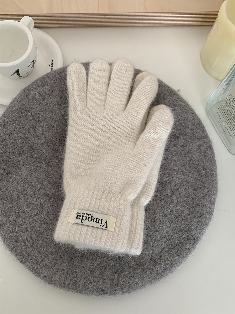 Fashion knitted thermal gloves female students solid color driving simple leaking finger warm gloves