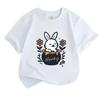 Kids Boys Girls 100% Cotton Crew Neck Short Sleeve T-Shirt, Cute Smiling White Bunny In Honey Jar Floral Print Casual Soft Tee for Children Daily Wear
