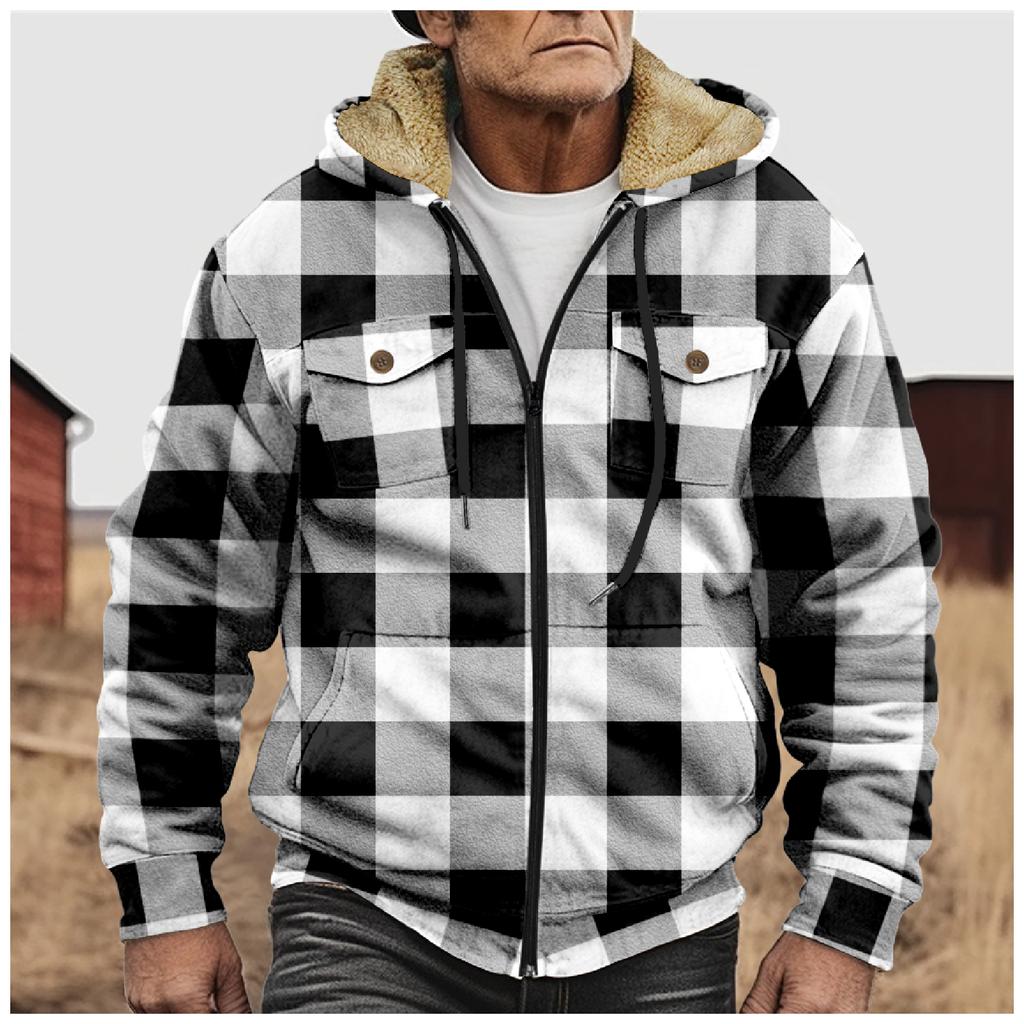 Men's Personalized Casual Printing Long Sleeve Zipper Sweater Thick Cotton Suit Winter