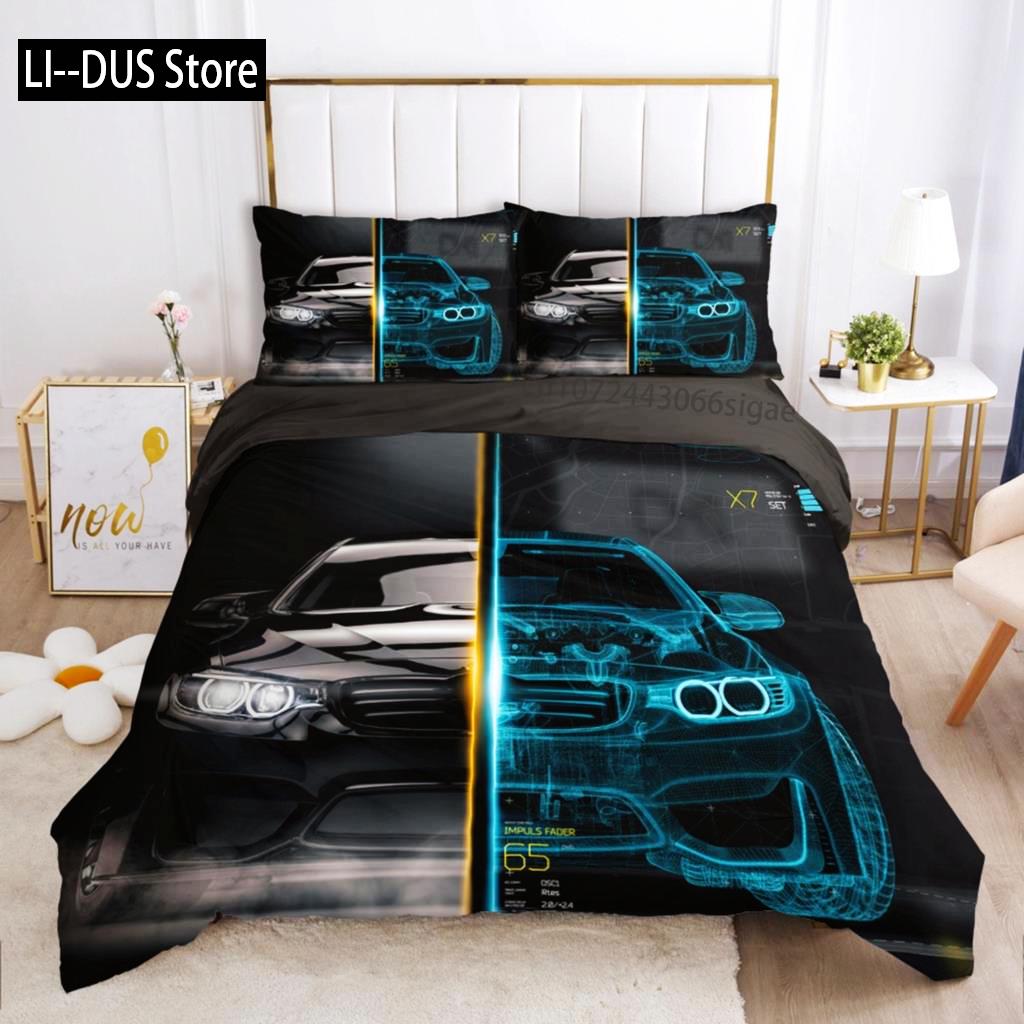 Speed Sports Car Duvet Cover Set Queen Size Cool Racing Comforter Cover Extreme Sport Bedding Set For Boys Teens Men Room Decor