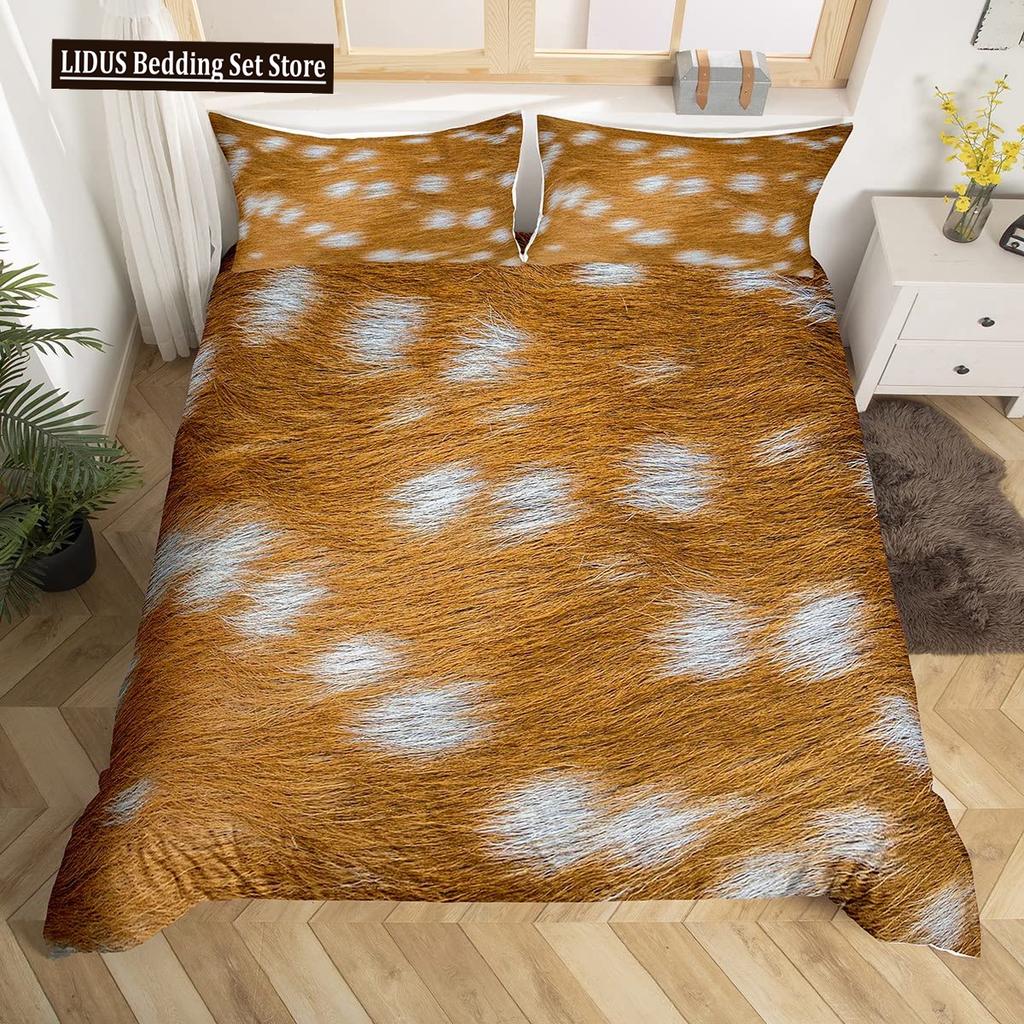Animal Fur Pattern Duvet Cover Set Tiger Lion Cow Leopard Polyester Comforter Cover With Pillowcase King Queen Size Bedding Set