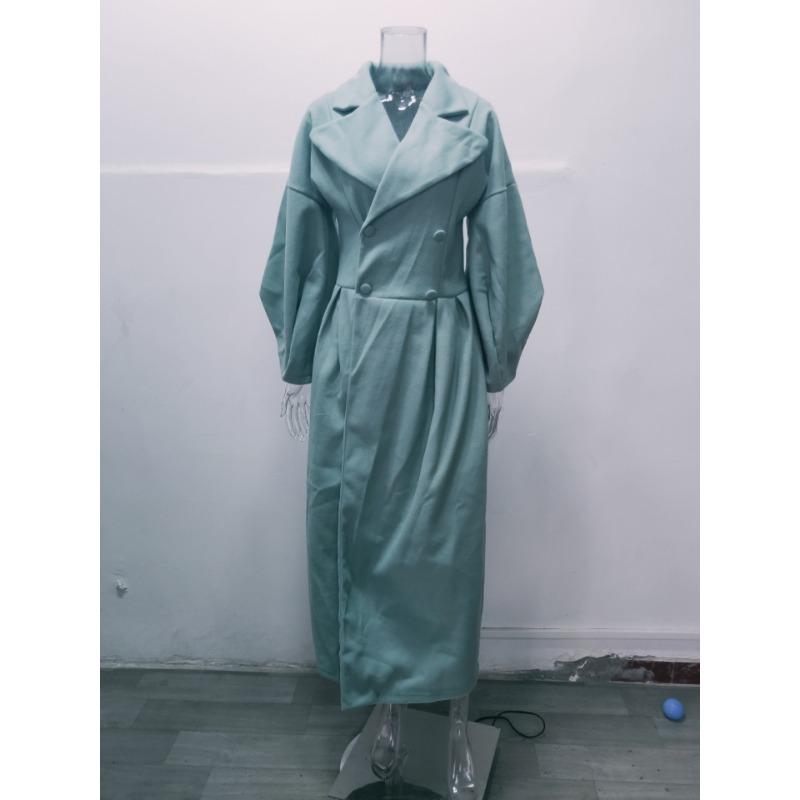 Vintage Court Style Waist Cinched Long Turn Down Collar Lantern Sleeve Overcoat For Women