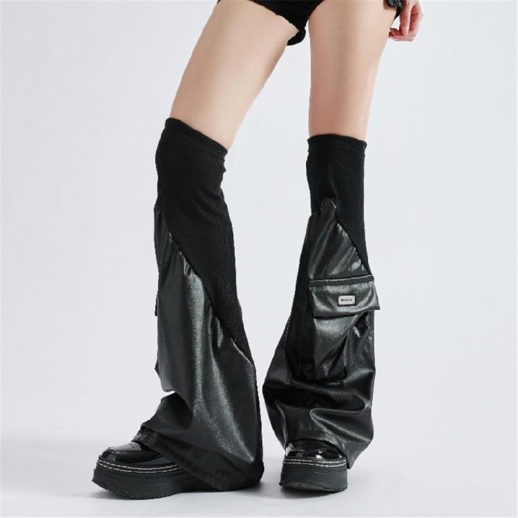 Polainas Punk Góticas Mangas para Piernas de Cuero PU Calcetines Largos para Piernas Dulces Geniales Puños Anchos Calcetines para Tobillos para Mujeres Niñas