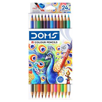 Doms Bi Colours 24 Shades Colour Pencils 12 Nos for Drawing Sketching School Art Bright Smooth Soft Lead Multicolor