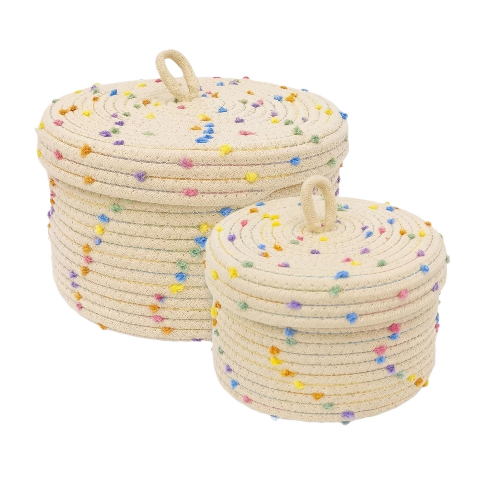 Cotton Rope Woven Storage Basket Set with Lids Home Organization Containers for Household Storage and Decluttering One Size
