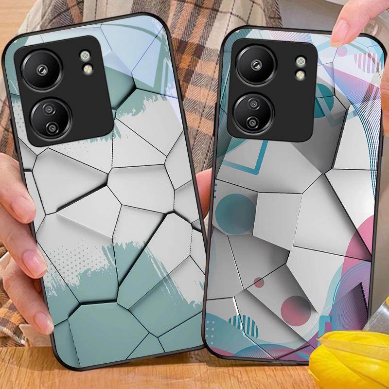 Geometrisches Muster Für Xiaomi Redmi 13C Note13 12 Pro Plus 5G Note 9 13T Pro POCO X6 F5 F6 Schwarze Handyhülle aus gehärtetem Glas