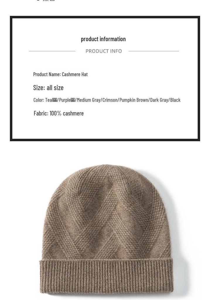 Women's 100% Pure Cashmere Twill Knit Hat - Warm, Stylish Cold Protection for Autumn/Winter