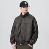 Men's Retro Cool PU Leather Bomber Jacket with Buckle Stand Collar