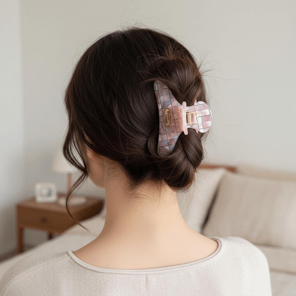 Butterfly Checkered Hair Clip Acrylic Cloud Shark Clip Cute Pink Plaid Hair Claw  Daily