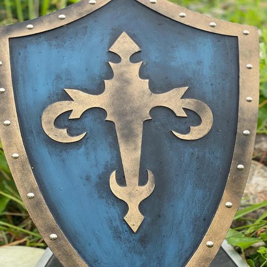 Bouclier Templier Chauffant 71,12 cm Chevalier Bleu et Or Bouclier Médiéval en Bois pour Cosplay, GN Décoration Murale Meilleur Cadeau