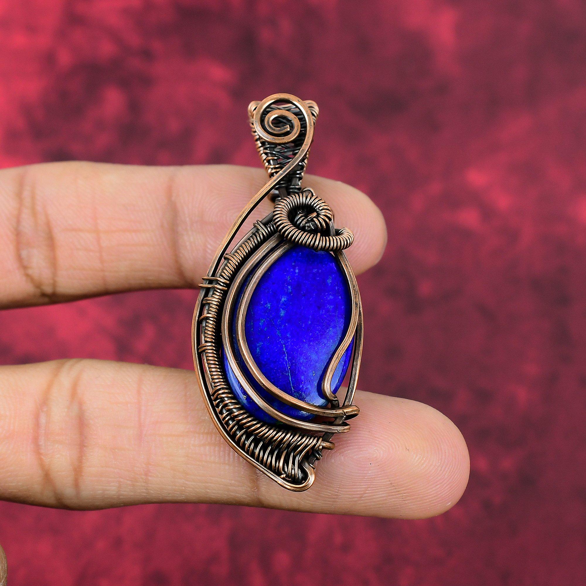 Lapis Lazuli Pendant Copper Wire Wrapped Pendant Handmade Lapis Lazuli Jewelry Gemstone Pendant Copper Jewelry Gifts For Mom Elegant Pendant