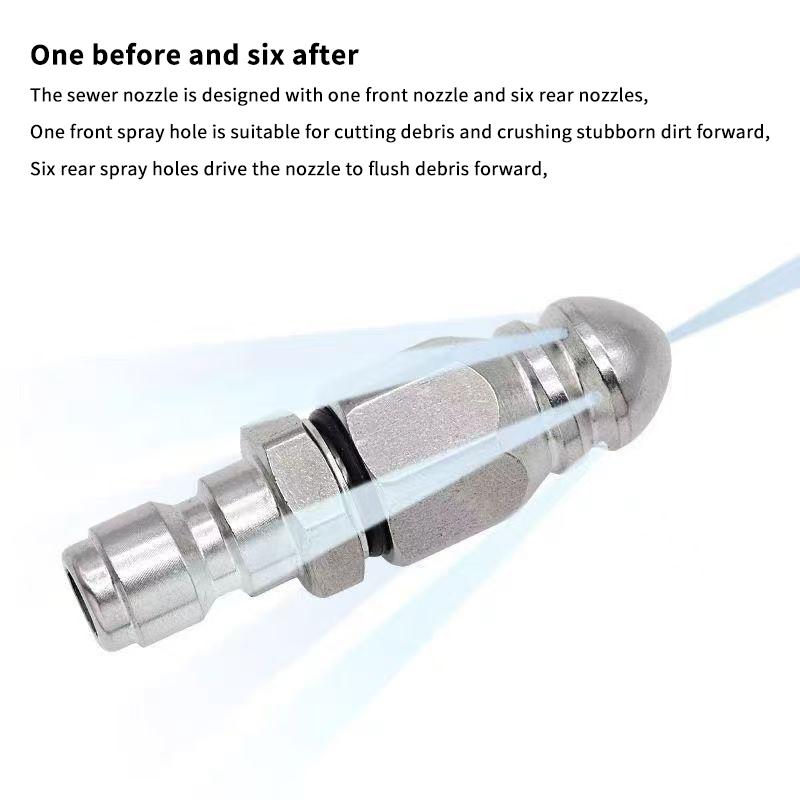Waterstraal Hogedrukspuitmond Riolering Reinigen 1/4" RVS Hogedrukreiniger Snelkoppeling Afvoerslang Spuitmond Gereedschap Water