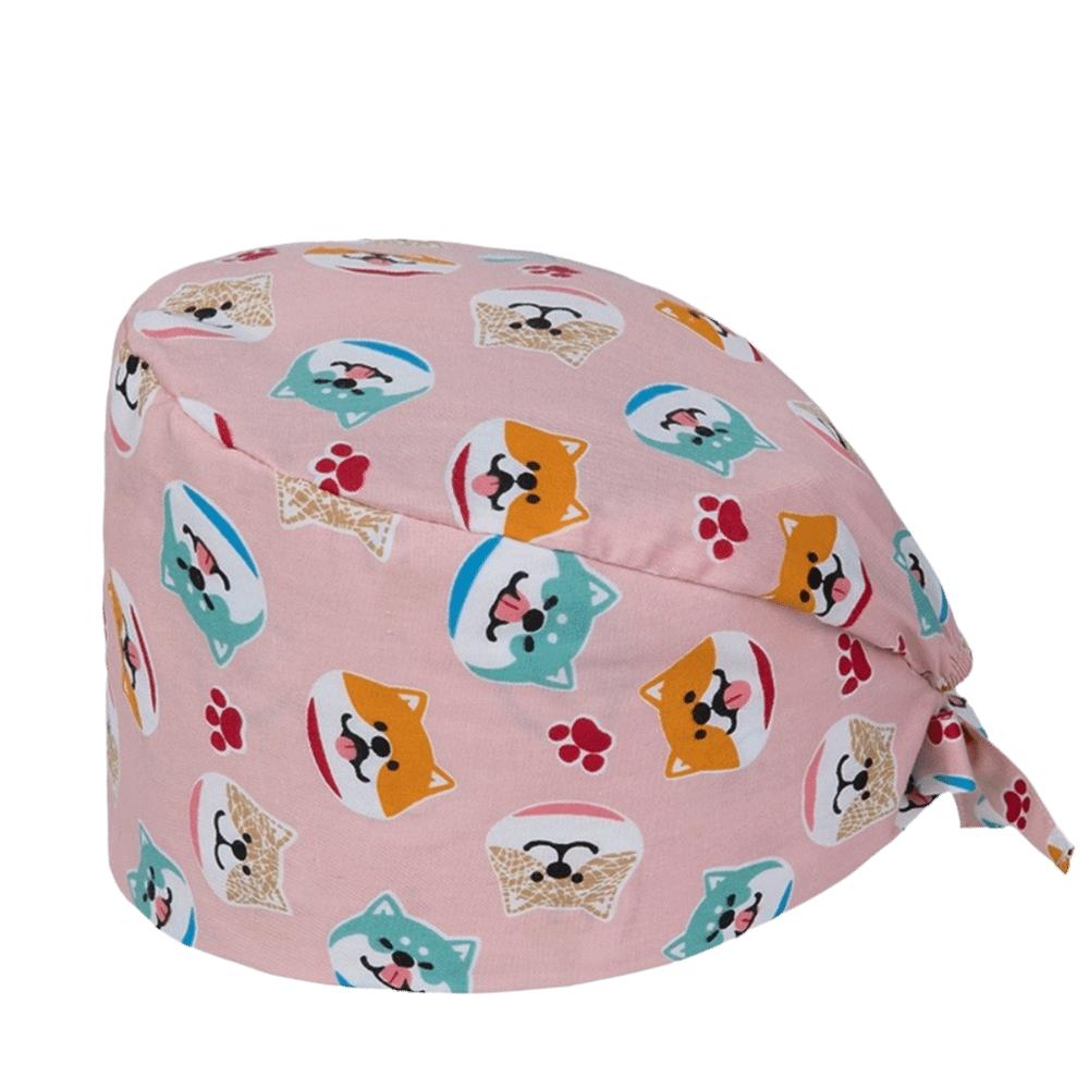Unisex Cartoon Printing Scrub Cap Adjustable Buckle Print Design Lab Scrub Hat Breathable Soft Pure Healthcare Hats Pet Hospital