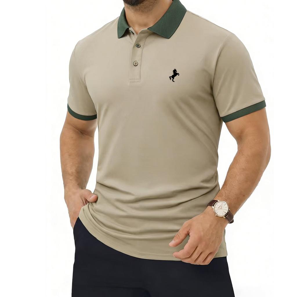 Men's Casual Polo Shirt,3Button Contrast-Color Collar, Breathable and Moisture-Wicking—a Versatile Short-Sleeve Essential for Work and Travel