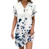 Women's V-neck Vintage Floral Print Pullover Casual Button Dress