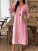 Women Long Sleeve V Neck Button Front Dress Multi Colors