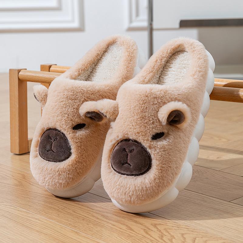 Cute cartoon cotton slippers women's autumn and winter indoor home non-slip warm plush thickened plush kitten cotton mop