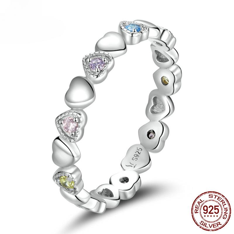 

Серебряное кольцо «Радуга любви» с кристаллом сердца, ювелирные изделия из стерлингового серебра 925 пробы, эмалированное кольцо с красочными звездами для женщин, свадебные украшения