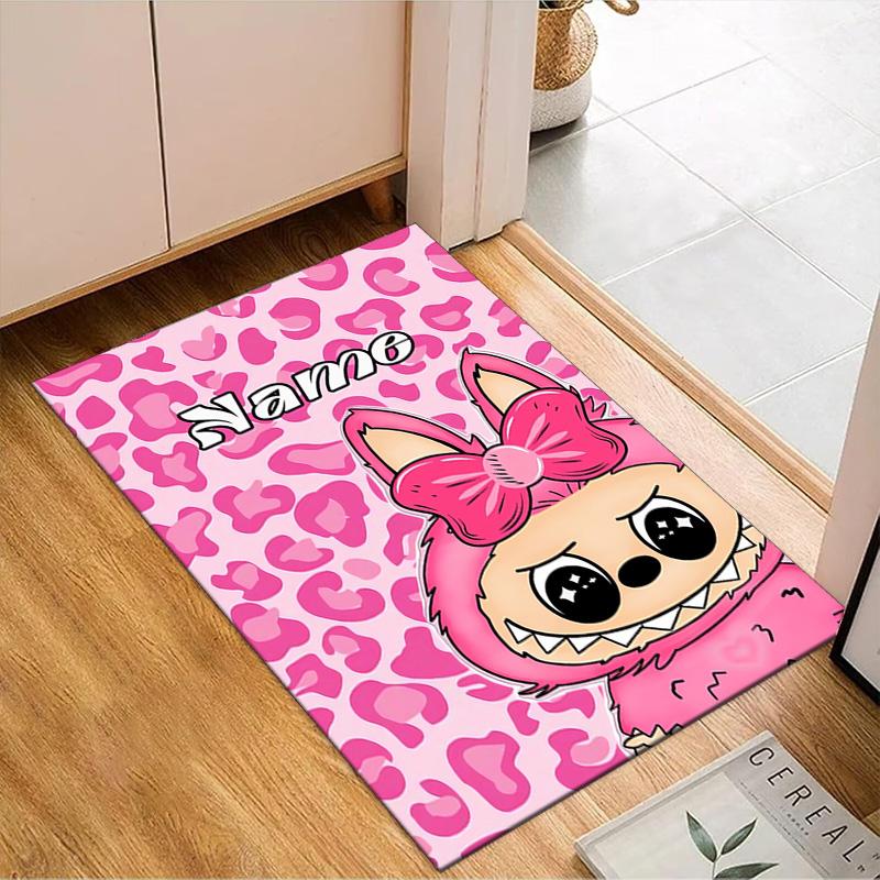 Custom Name Pink Labubu Cute Theme Rug Game Carpet, Floor Mat for Bedroom Living Room Entryway Rug, Home Decor Idea Gift for Christmas birthday