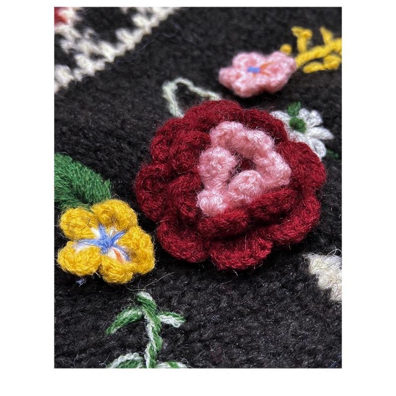 DIMANAF 2025 Sweaters Cardigan Flowers Autumn Pockets Women Print V-Neck Sweaters Knitting Loose Sweater