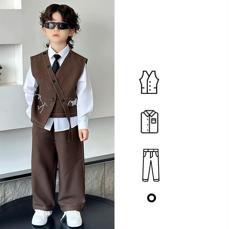 4 PCS Set Spring Summer  Boy Retro Stripes TShirt+Pants +Vest Kid Children Baby Gentleman Handsome Streetwear Party Clothes