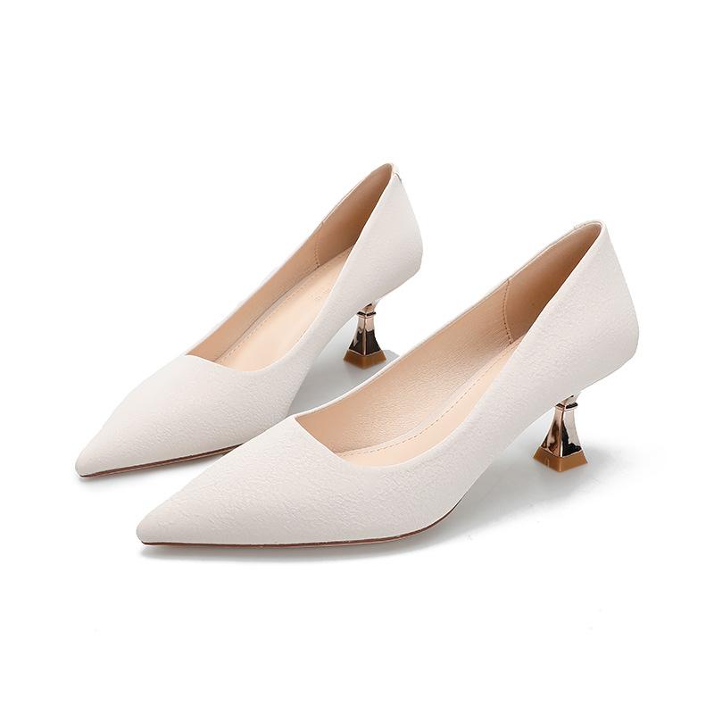 Zapatos individuales de tacón alto de temperamento de boca poco profunda estilo hada francés, versión coreana, punta afilada, tacón fino, para mujer, sencillos, profesionales, para ir al trabajo