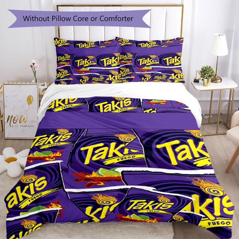 3pcs Takis Fuego Bedding Set Duvet Cover Closure Includes 1 Duvet Cover & 2 Pillowcases, Soft and Comfortable for All Seasons.
