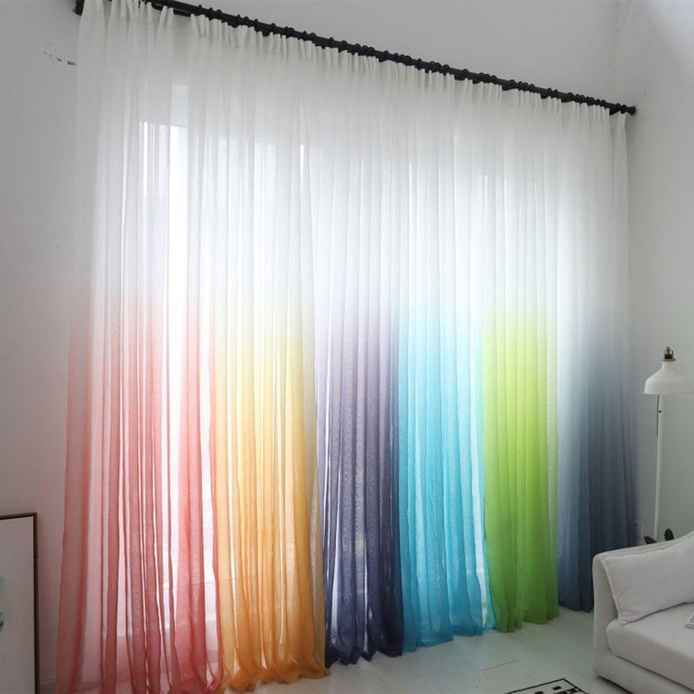 Fancy Gradient Color 3D Printed Curtains Single Panel Tulle Divider Sheer Voile