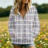 Women's Plaid Print Casual Long Sleeve Hooded Jacket with Pockets and