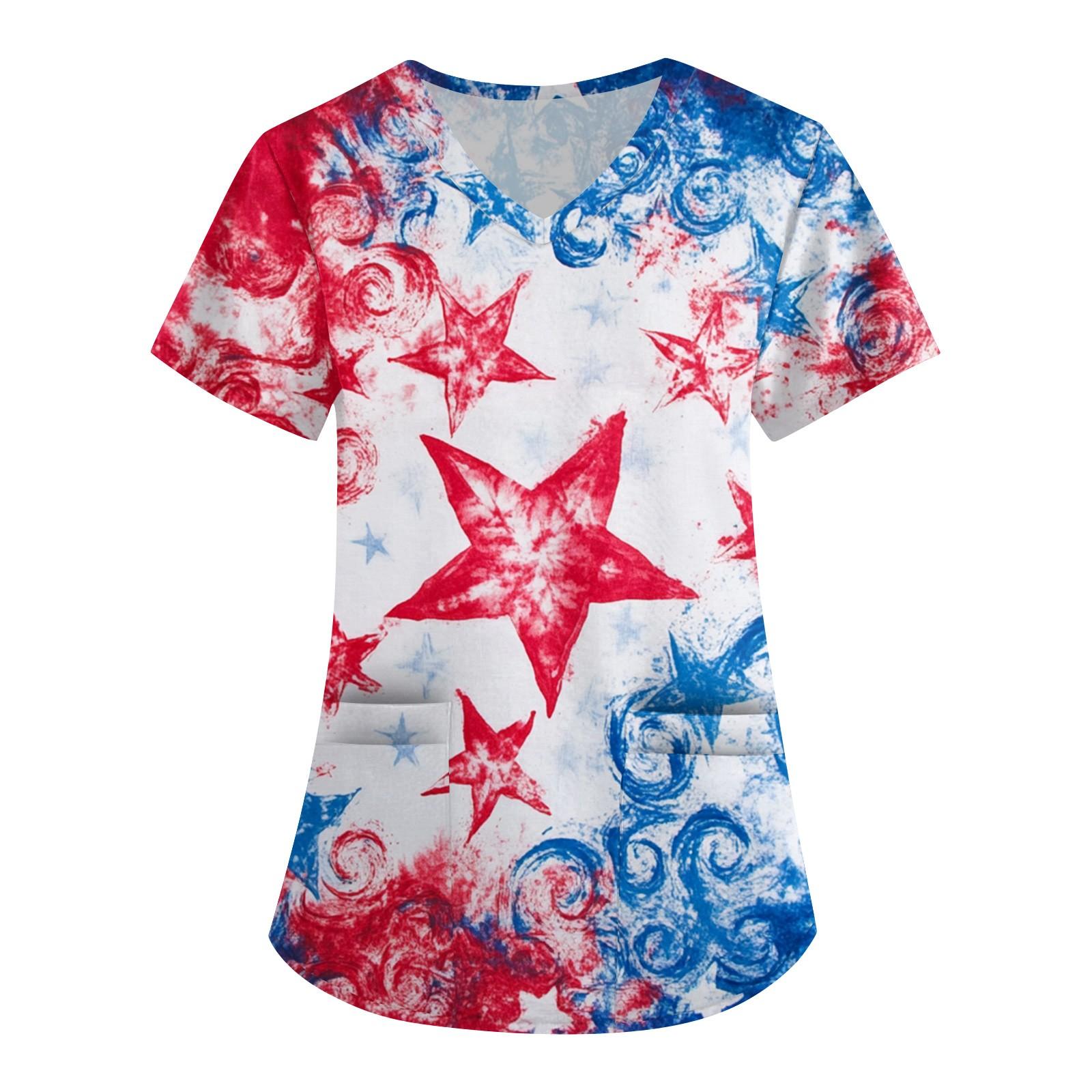 

Women s Fashion V-neck Short-sleeved Work Dress With Pockets Independence Day Printed Top Carer Suit XL кавун червоний колір