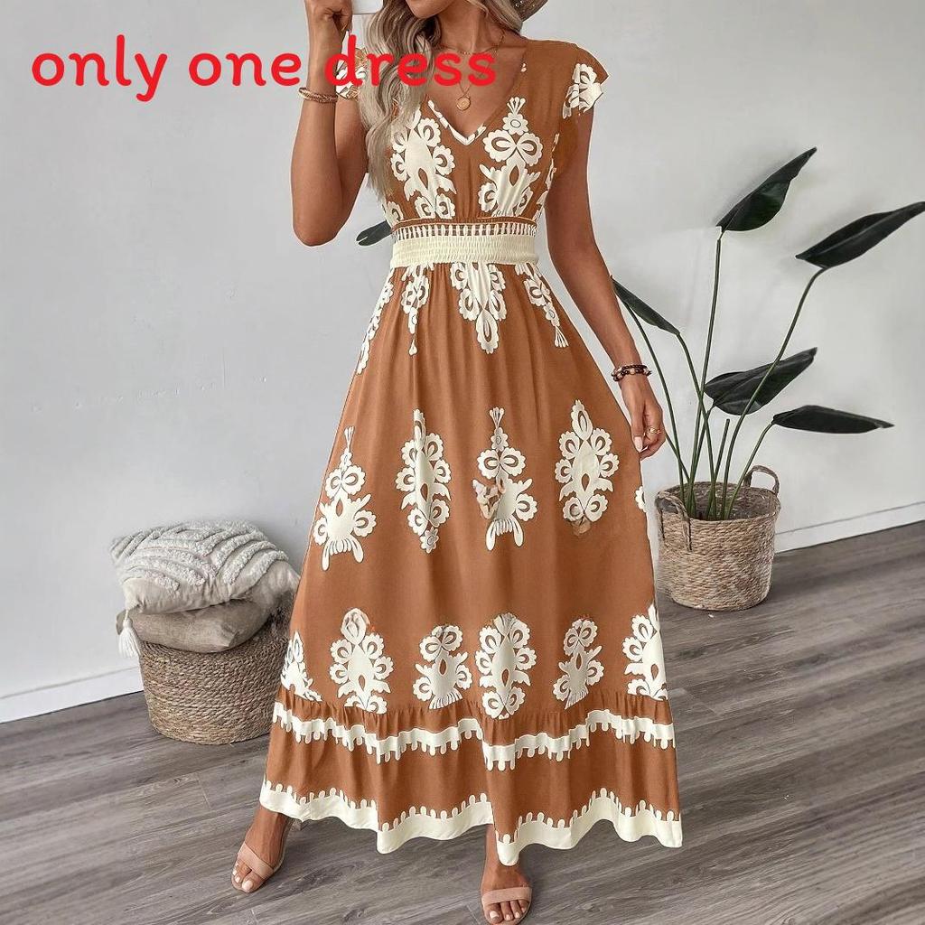 Polyester Beach Dress With 3d Print Vneck High Waist For Summer Vacation