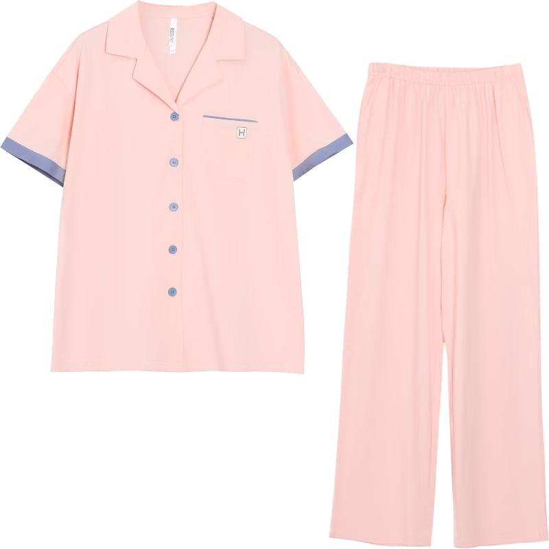 Hodohome Women's Pure Cotton Pajamas Spring Summer Short Sleeve Long Pants Comfort Cotton Loungewear