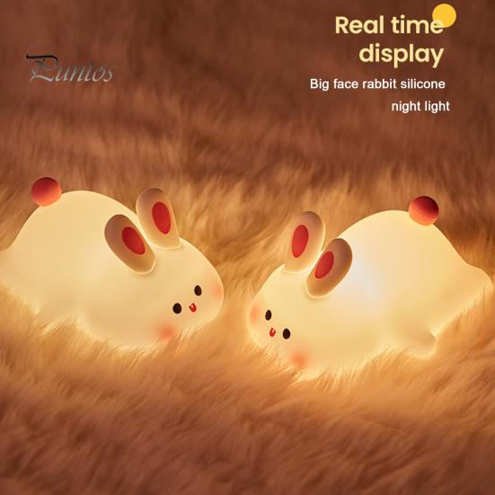 Night Light Silicone Big Face Rabbit Tap USB Rechargeable with Dimmable Timer Soft Eye-Protective LED Night Light