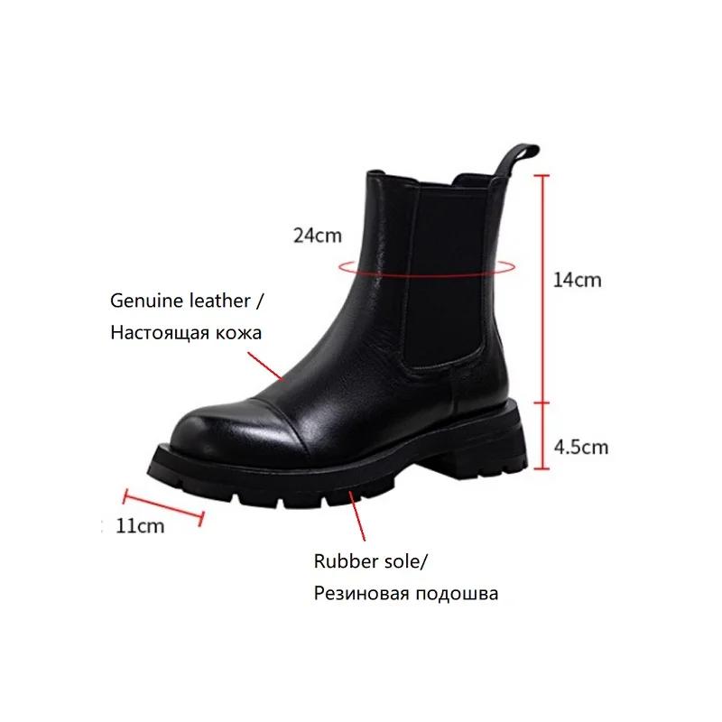 Fashion NEW Autumn Women Boots Genuine Leather Shoes for Women Round Toe Chunky Heel Shoes Slip-on Chelsea Boots Daily Shoes Ankle Boots